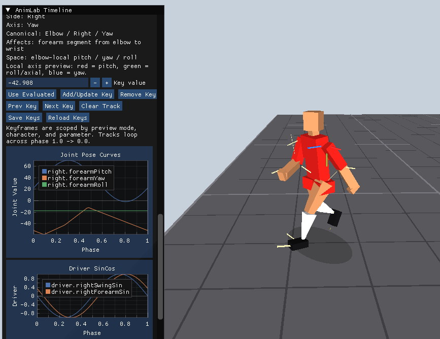 AnimLab editor screenshot showing ProtoBall procedural animation tooling