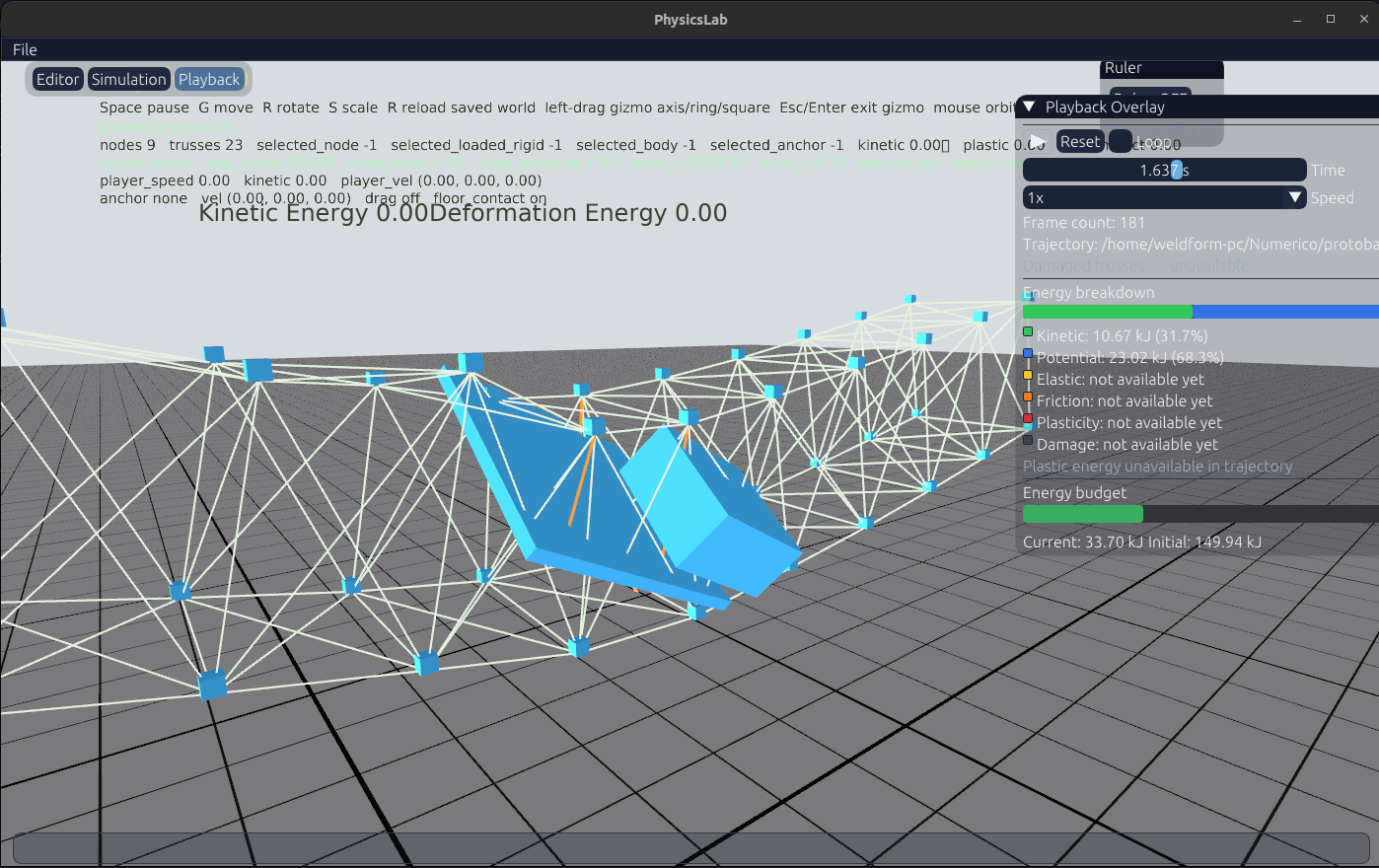 ProtoBall simulation showing a deformable structure and energy distribution overlay